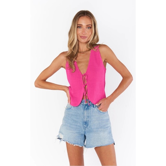 Show Me Your Mumu pink Time Out Tie Top Knit Rib top Medium - Picture 3 of 12